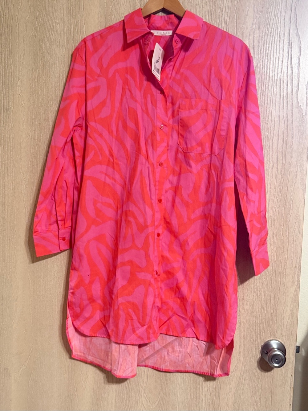 Karlie Pink and Red Patterned Button-Up Tunic